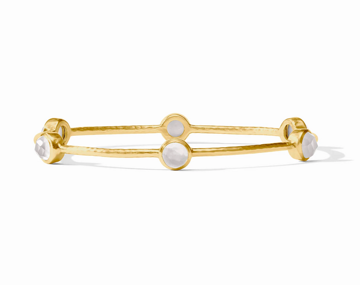 Julie Vos Milano Luxe Bangle in 24K gold plate with glass stone clusters or pearl and hammered band.