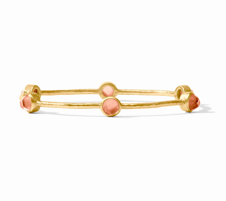Julie Vos Milano Luxe Bangle in 24K gold plate with glass stone clusters or pearl and hammered band.