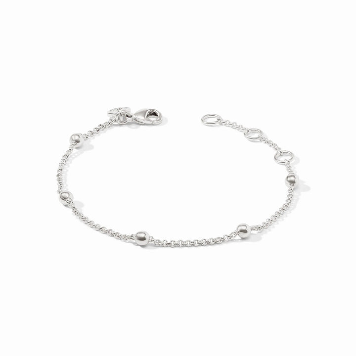 Julie Vos Solara Delicate Bracelet in silver plate with polished bead stations on a fine rolo chain and lobster clasp closure.