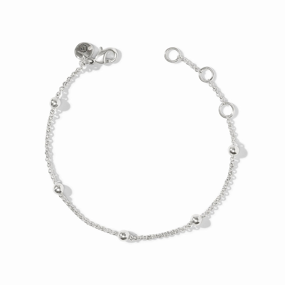 Julie Vos Solara Delicate Bracelet in silver plate with polished bead stations on a fine rolo chain and lobster clasp closure - flatlay