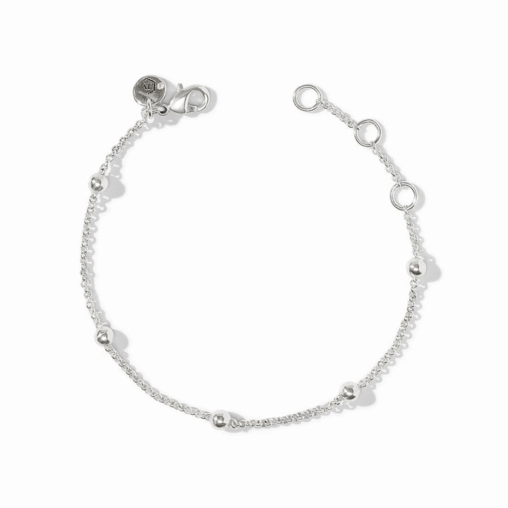 Julie Vos Solara Delicate Bracelet in silver plate with polished bead stations on a fine rolo chain and lobster clasp closure - flatlay