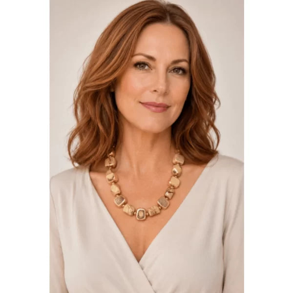 Large Gold &amp; Jasper Stone Beads Necklace