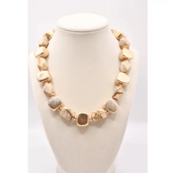 Large Gold &amp; Jasper Stone Beads Necklace