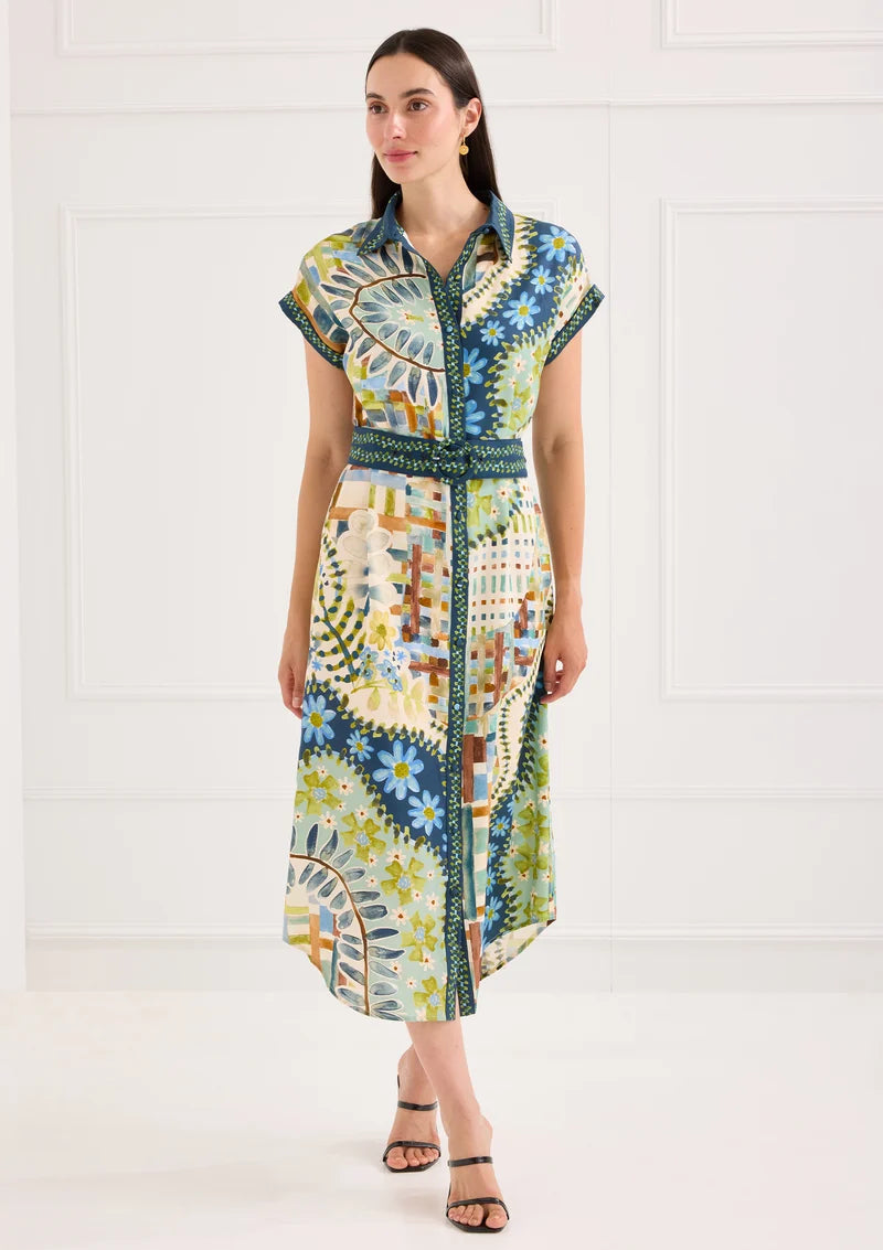 Alivia The Willa Dress in Mosaic Meadow, front view on-model, three-quarter angle