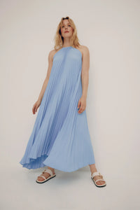 Long Pleated Dress- Light Blue
