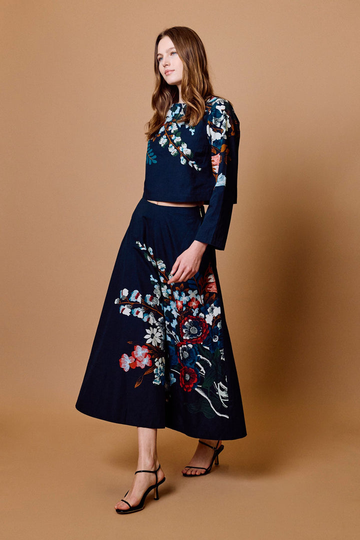 Della Midi Skirt in Fleuron Print