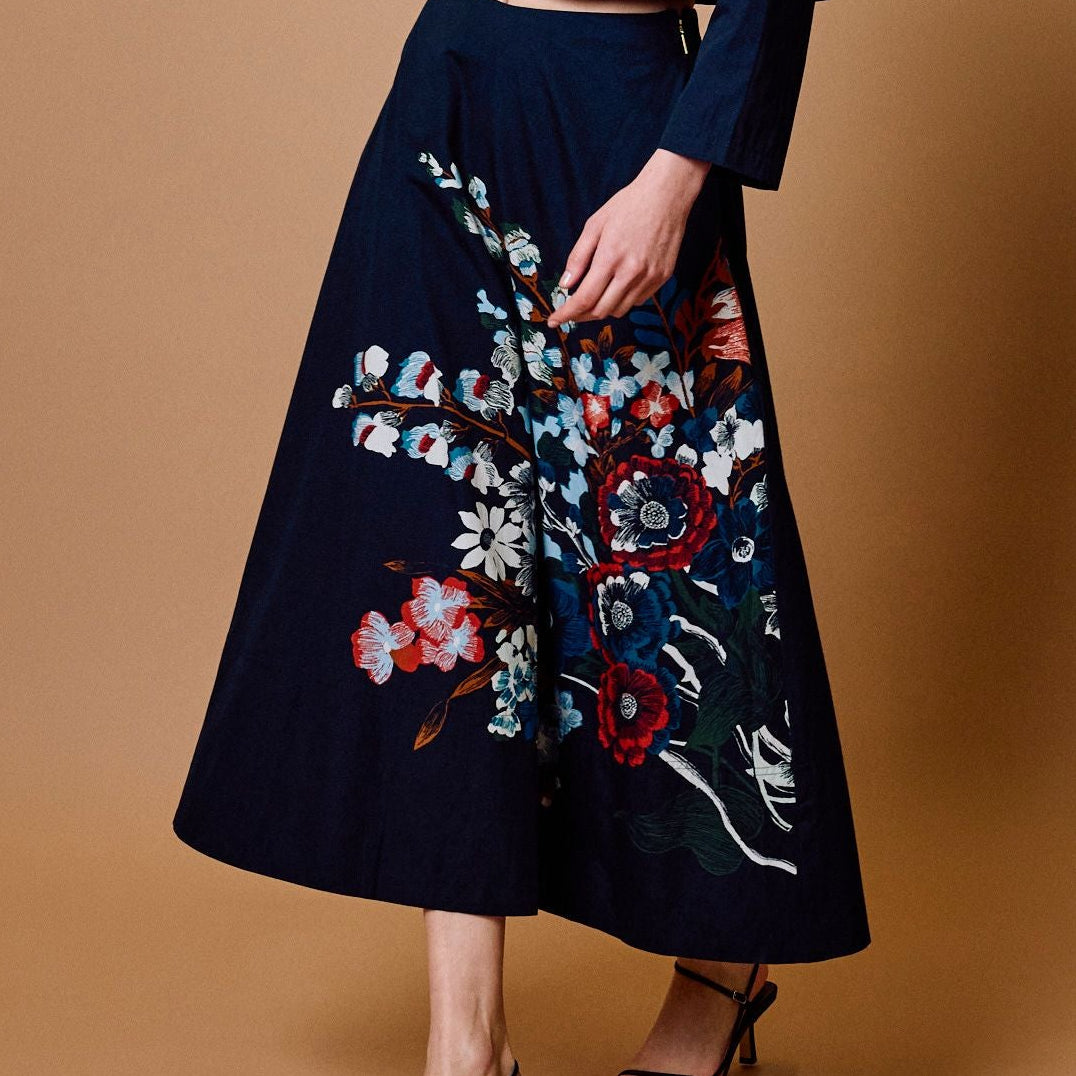 Della Midi Skirt in Fleuron Print