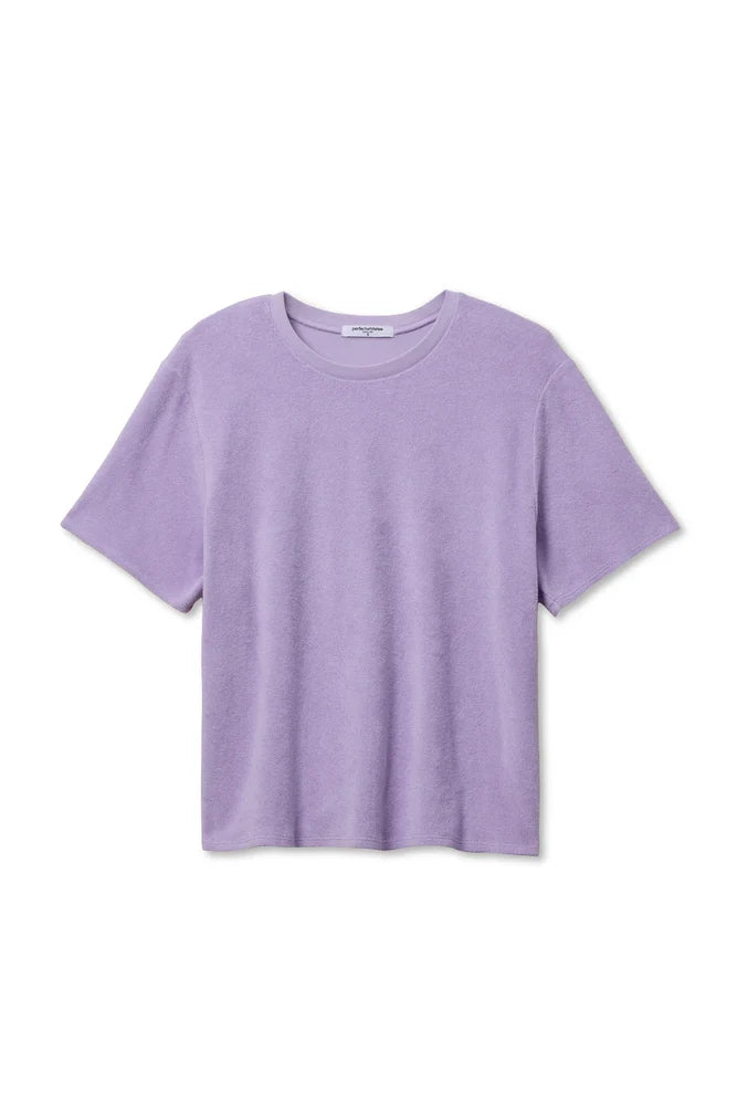 perfectwhitetee Donna Loop Terry Short Sleeve Tee in Ultraviolet, slightly oversized boxy fit in cotton loop terry