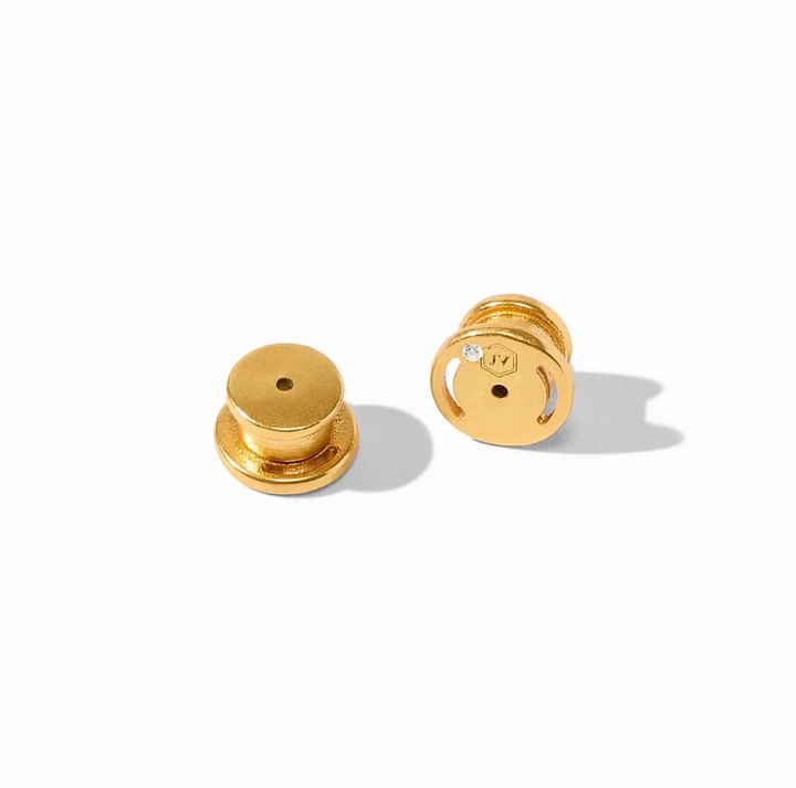 Julie Vos Bloom Hoop &amp; Charm Earring, product view of earring backs showing post and hallmark