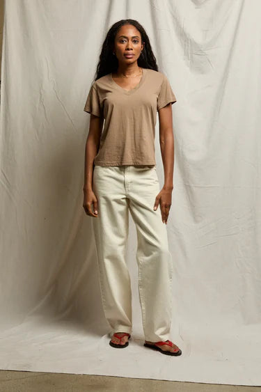 Hendrix Cotton Short Sleeve Boxy V Neck Tee