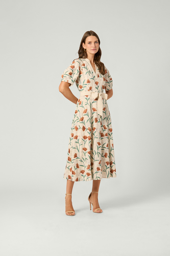 Willow Dress - Light Khaki/Terracotta/Green
