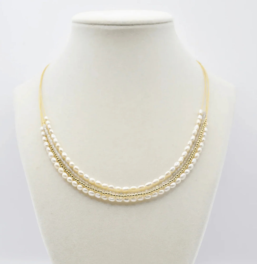 Gold Necklace W/ Seed Pearl &amp; Labradorite Beads