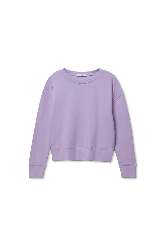 perfectwhitetee Tyler Sweatshirt in Ultraviolet, cropped crew neck with drop shoulders in cotton french terry
