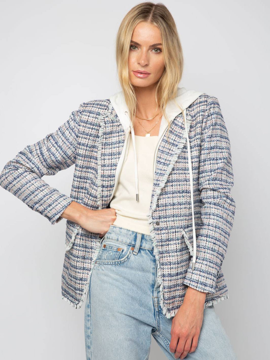Ramona Plaid Dickie Tweed Blazer - Navy Combo