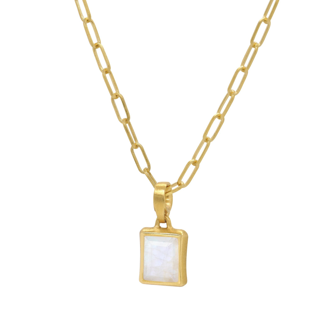 Baguette Gemstone Pendant - Moonstone, Gold