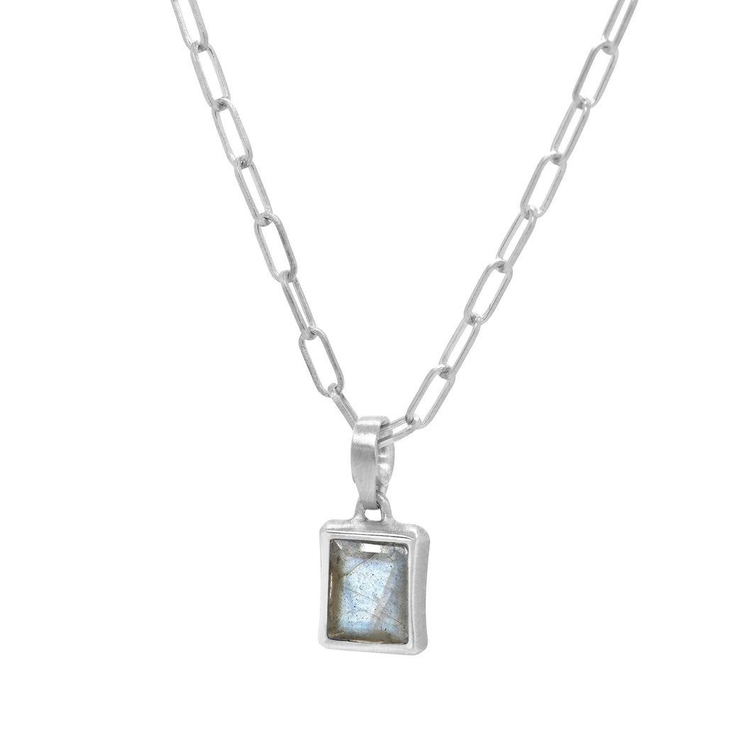 Baguette Gemstone Pendant - Labradorite, Silver