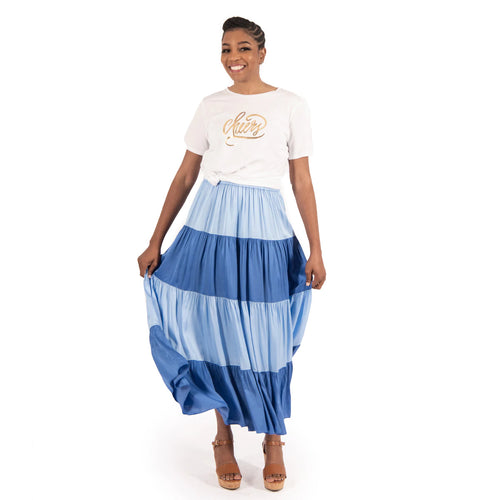 Tiered Maxi Skirt - Ultramarine Colorblock
